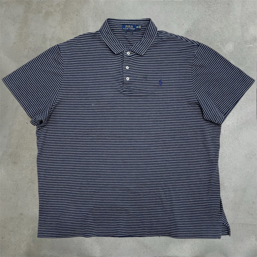 Polo Ralph Lauren Polo Shirt Mens XXL Blue Striped Classic Fit Short Sleeve Pony